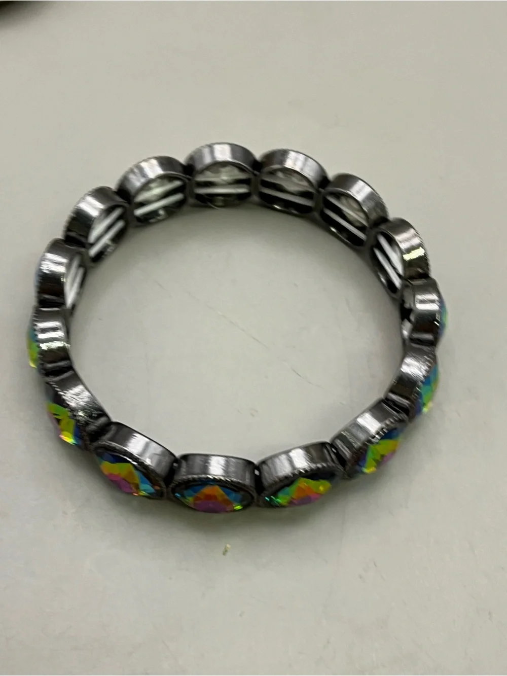 Rainbow Vitrail Crystal Stretch Bracelet Gunmetal Statement Tennis Stacking